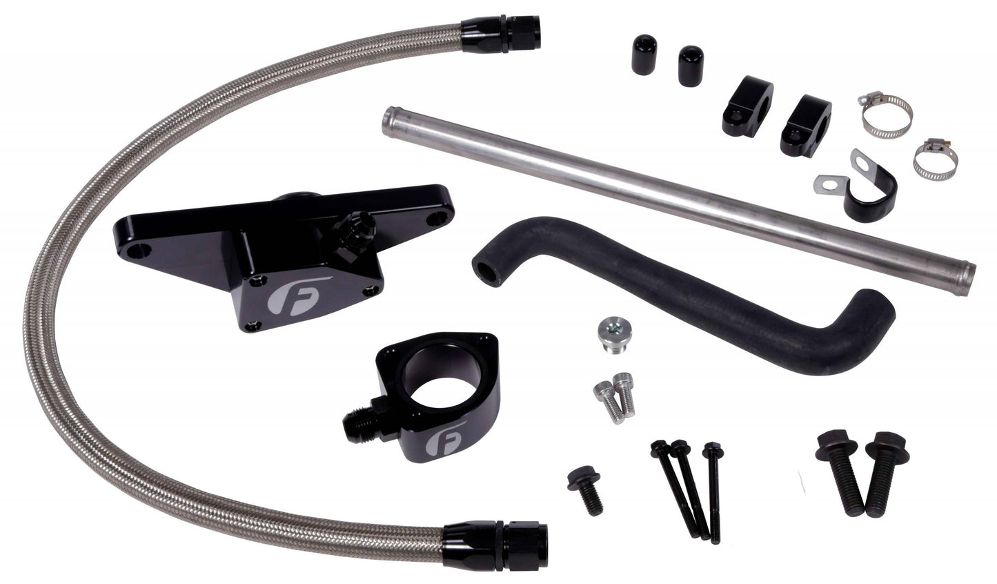 Fleece Performance FPE-CLNTBYPS-CUMMINS-0305-SS Cummins Coolant Bypass Kit 003-05 Auto Trans with Stainless Steel Braided Line Fleece Performance