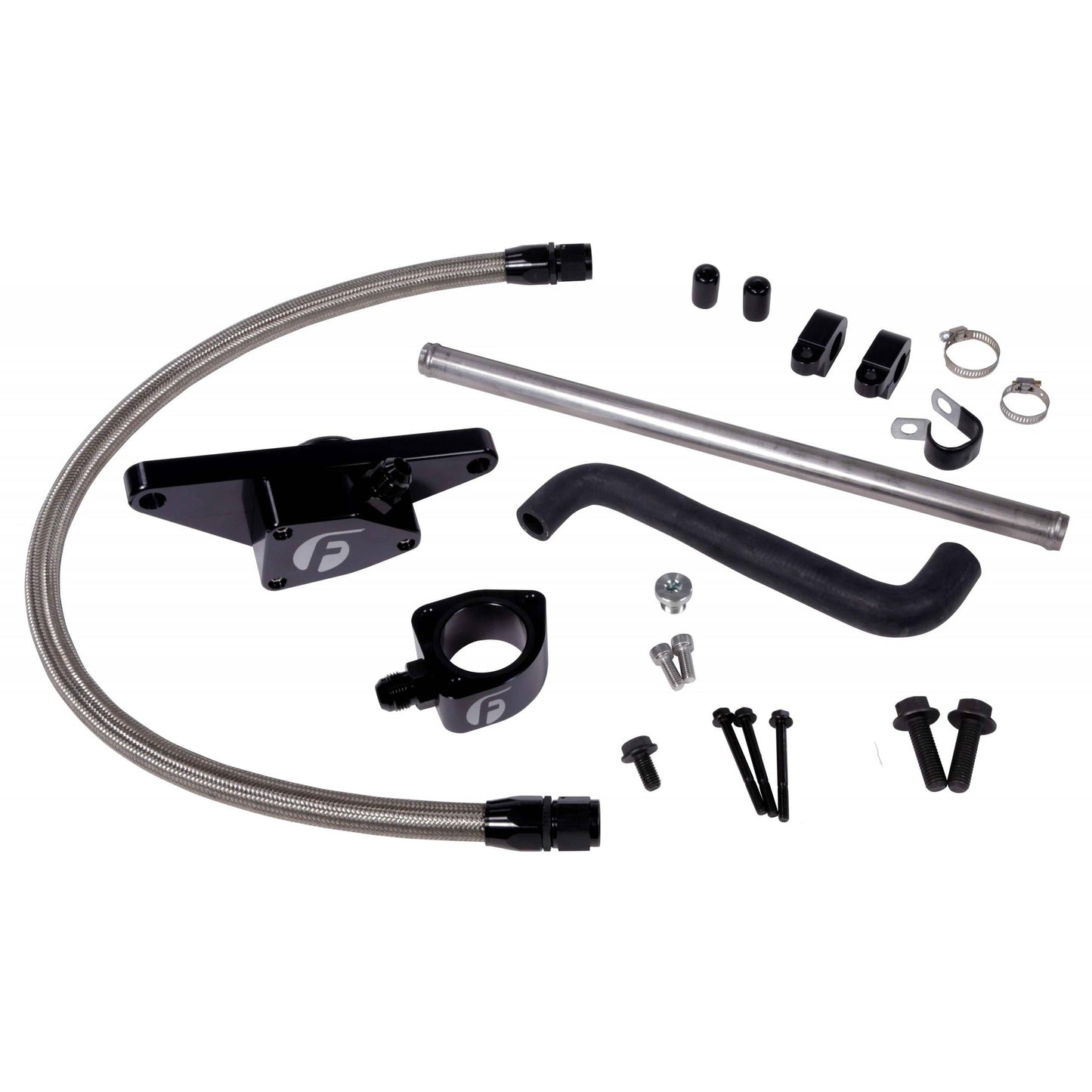 Fleece Performance FPE-CLNTBYPS-CUMMINS-0305-SS Cummins Coolant Bypass Kit 003-05 Auto Trans with Stainless Steel Braided Line Fleece Performance