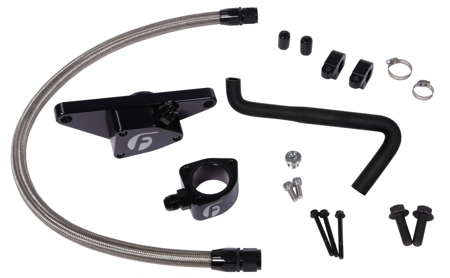 Fleece Performance FPE-CLNTBYPS-CUMMINS-0607-SS Cummins Coolant Bypass Kit 06-07 Auto Trans with Stainless Steel Braided Line Fleece Performance