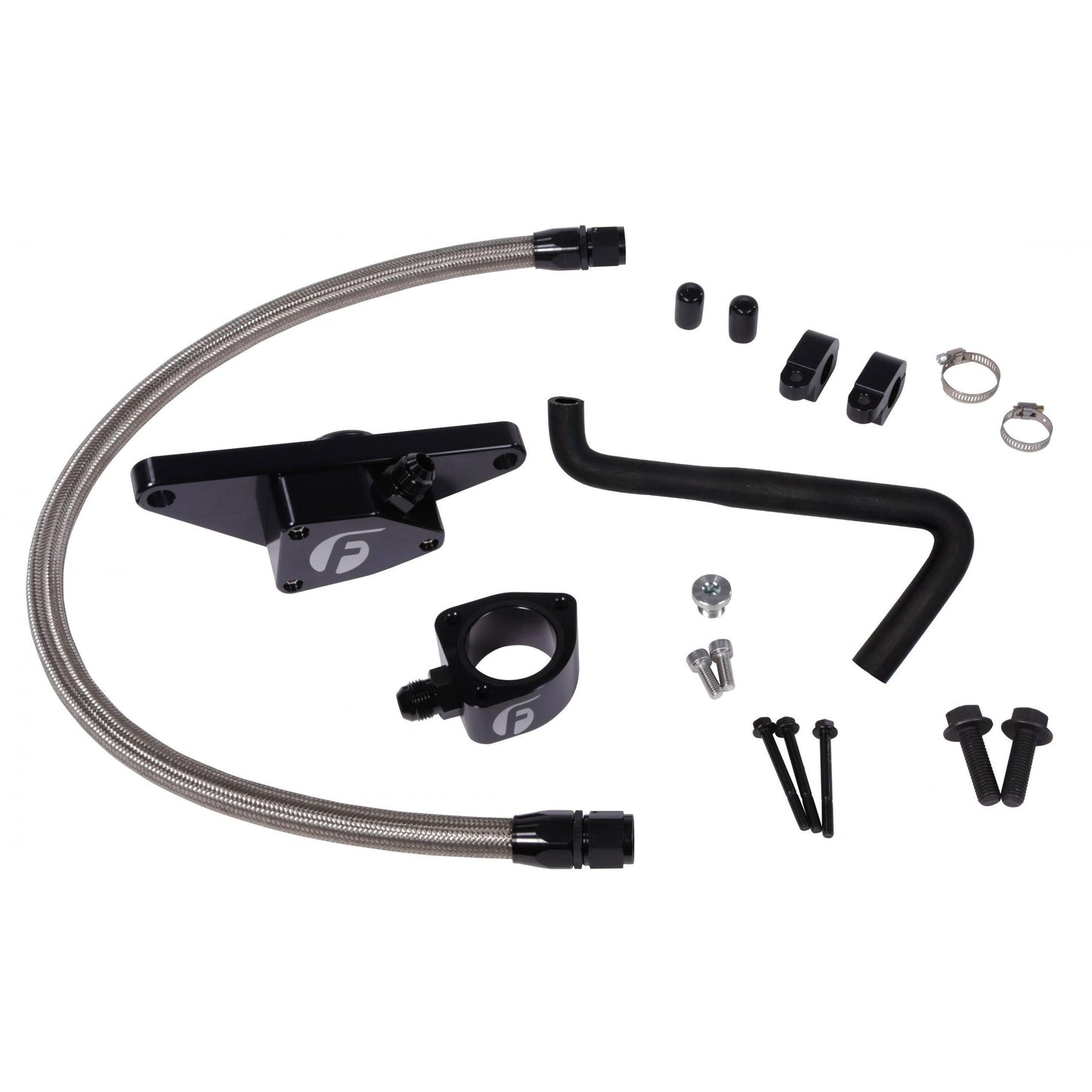 Fleece Performance FPE-CLNTBYPS-CUMMINS-0607-SS Cummins Coolant Bypass Kit 06-07 Auto Trans with Stainless Steel Braided Line Fleece Performance