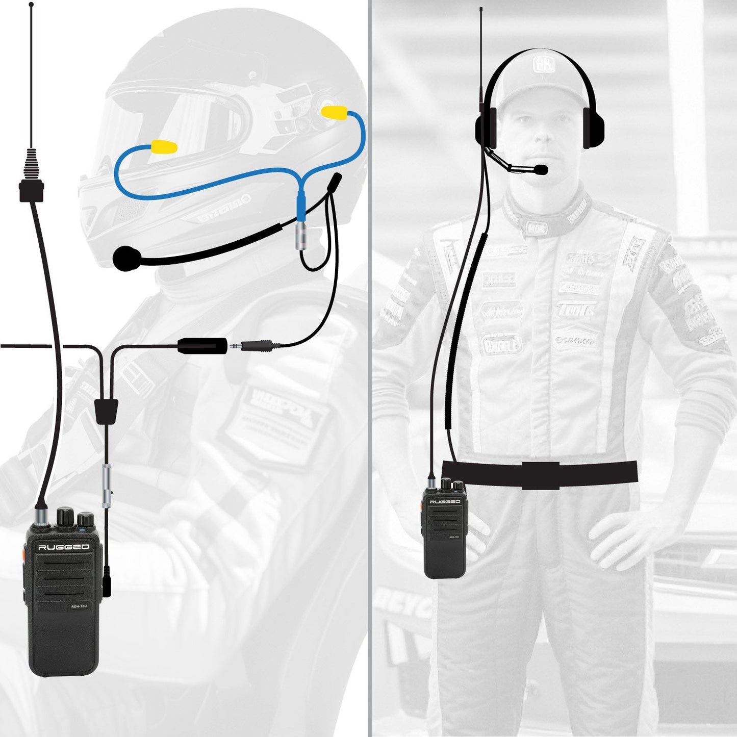 Rugged Radios IMSA-RDH-U-LT IMSA Driver and Crew Chief Long Track Racing Kit with RDH16 Radios