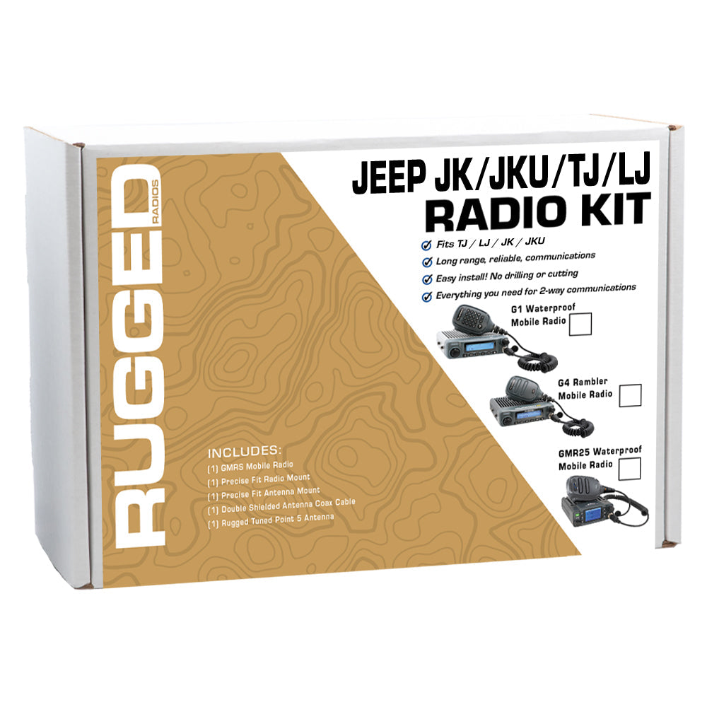 Rugged Radios JKU-G1 Jeep Wrangler TJ LJ JK JKU and Rubicon Two-Way GMRS Mobile Radio Kit - JK 2-Door (07-10) and JKU 4-Door (07-19) / G1 Waterproof