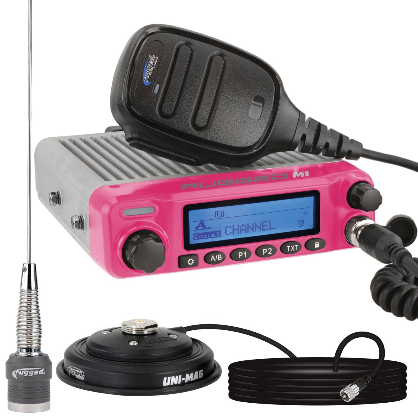 Rugged Radios RK-M1-V-PINK Radio Kit • Pink Rugged M1 RACE SERIES Waterproof Mobile Radio with Antenna • Digital and Analog