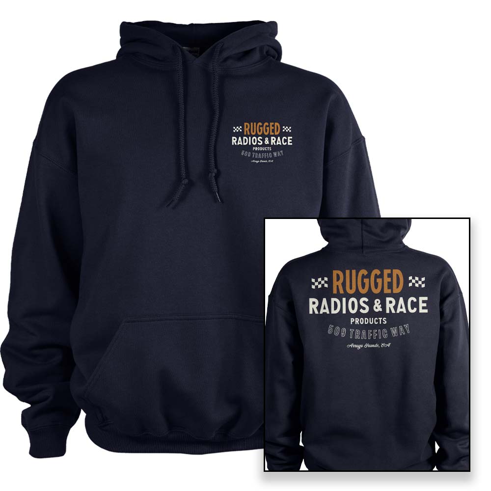 Rugged Radios HOODIE-RADRACE-MD Rugged Radios VINTAGE RACE Pullover Hoodie - Navy Blue - Medium
