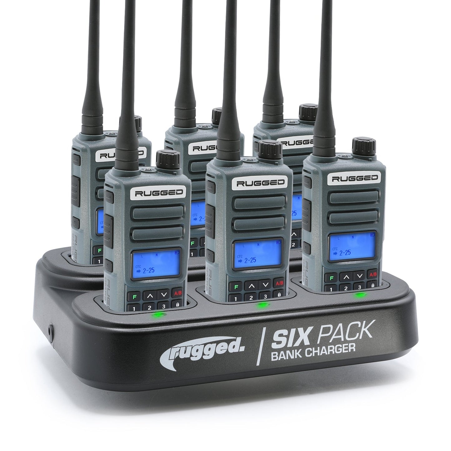 Rugged Radios 6PACK-KIT-GMR2-PLUS-HV 6 Pack - Rugged GMR2 PLUS - GMRS and FRS Two Way Handheld Radios with Bank Charger - Safety Yellow
