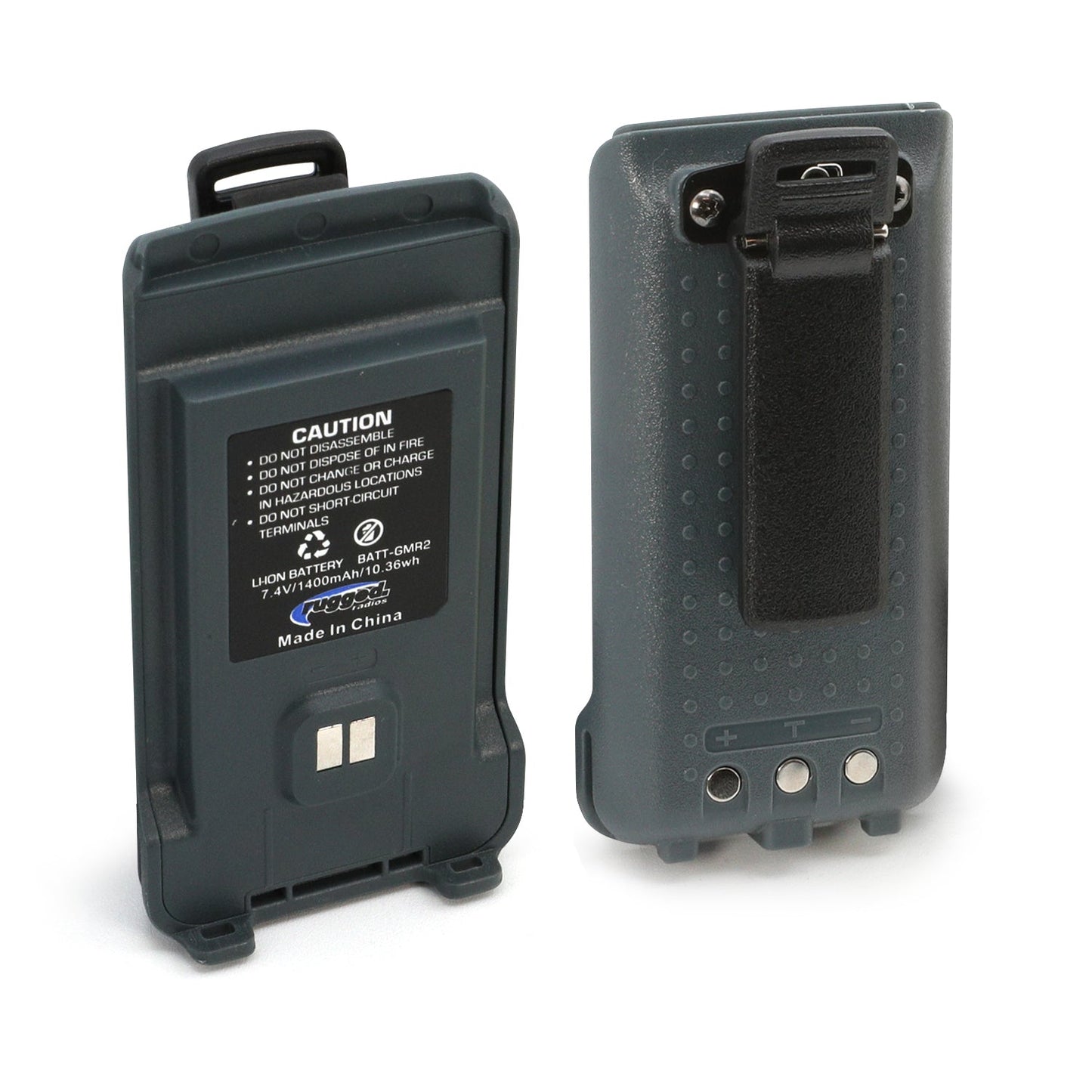 Rugged Radios BAT-GMR2-HV GMR2 Replacement Battery with 12v Charge Port and Belt Clip - Safety Yellow