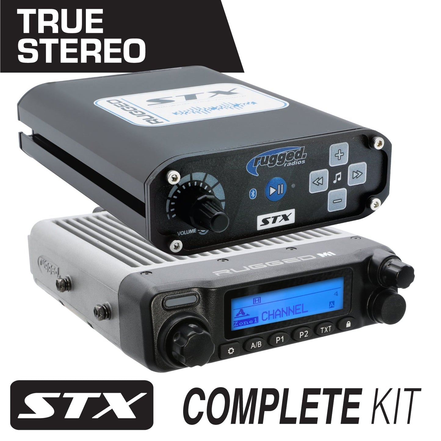 Rugged Radios MCK-STX-2P-M1 STX STEREO Complete Master Communication Kit with Intercom and 2-Way Radio - M1 VHF Business Band