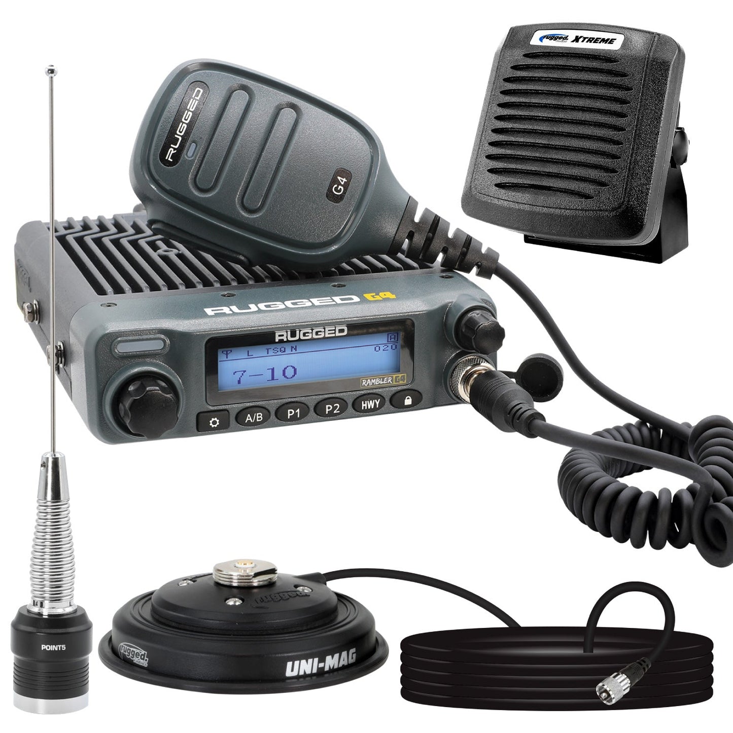 Rugged Radios RK-G4-SPK Radio Kit Plus - Rambler G4 High Power GMRS Mobile Radio Kit with External Speaker