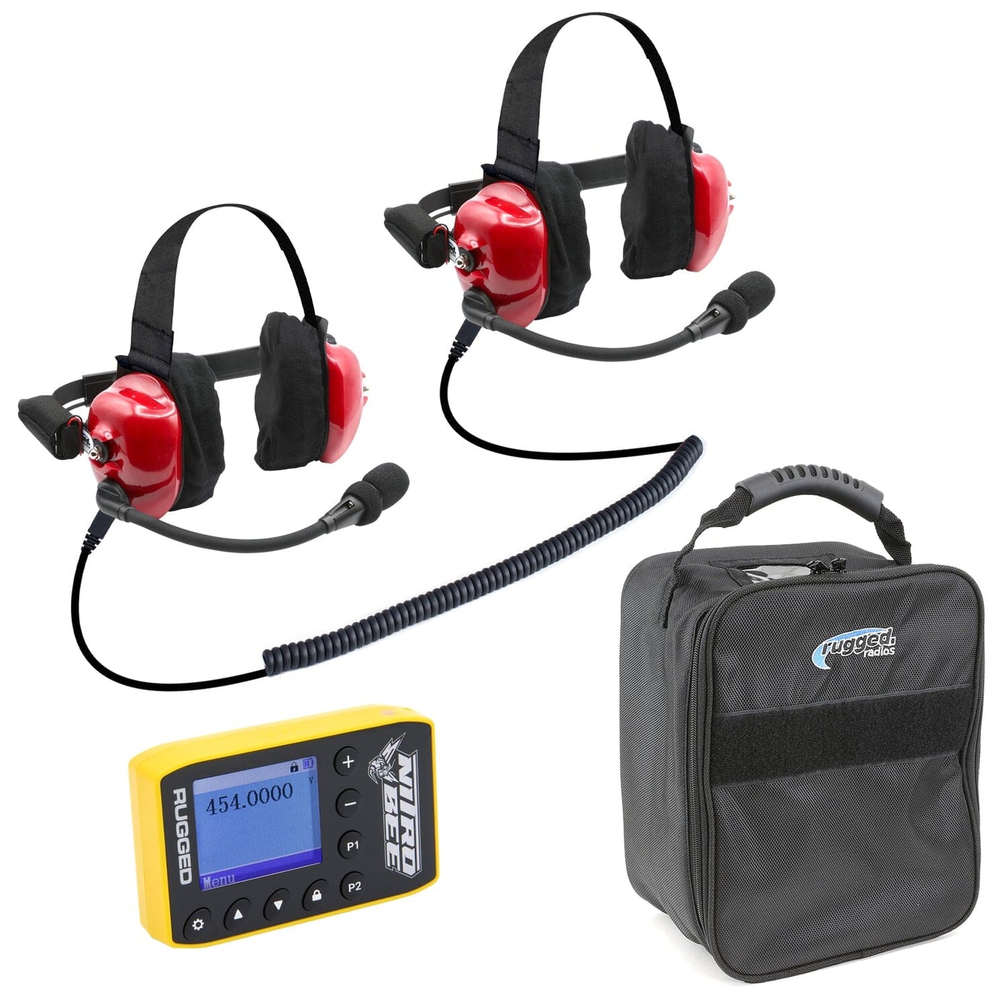 Rugged Radios H80-FAN BUNDLE - H80 Track Talk Linkable Intercom Headset with NITRO BEE XTREME UHF Race Receiver and Carry Bag