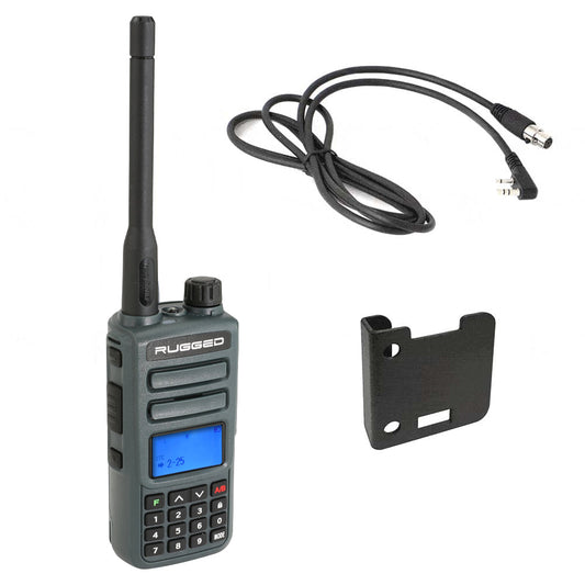 Rugged Radios RK-GMR2 Rugged GMR2 PLUS - GMRS and FRS Two Way Handheld Radio with Mount and Intercom Cable